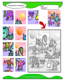 Puzzle Kes Yapıştır Çalışma Sayfaları